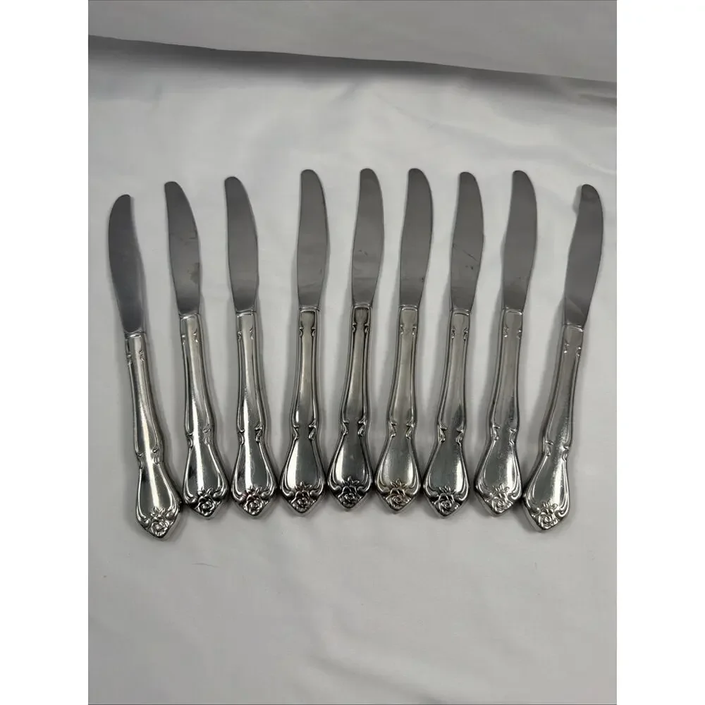 9 Oneida USA Arbor Rose-True Rose Dinner Knives Stainless